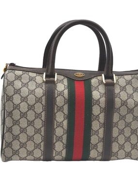 Vintage GUCCI Web Sherry Line GG PVC Leather Boston Hand Bag